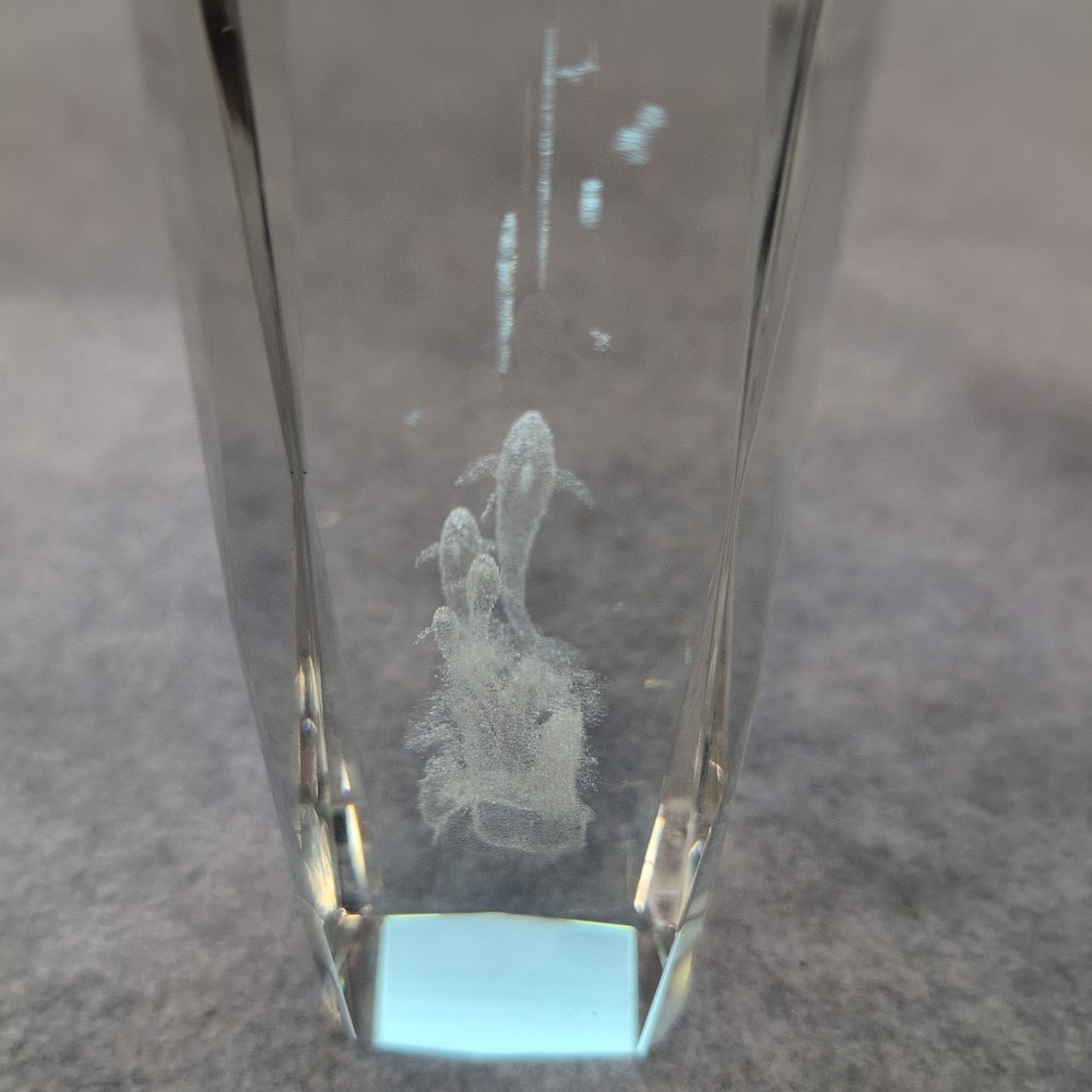 Crystal Glass Paperweight Dolphin Sun Cloud Etched Sculpture Art - Picture 2 of 4
